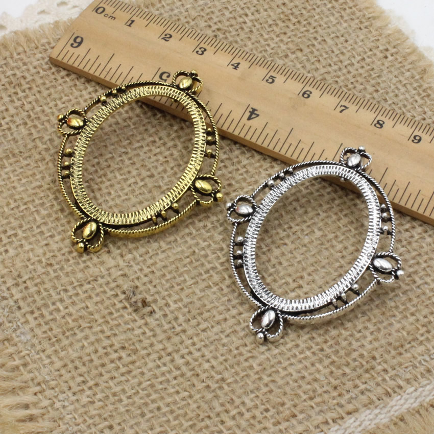 Bezels Set Pendant - 타원형 카보숑 앤티크 실버 골드 프레임