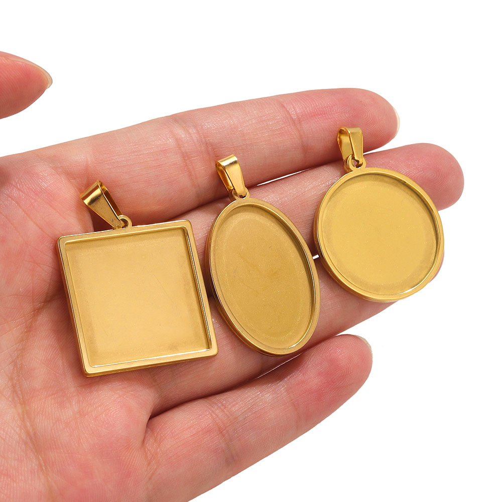 5pcs 스테인레스 스틸 펜던트 카보 숑 기본 트레이  - Bezels Set Pendant 리뷰 및 가격
